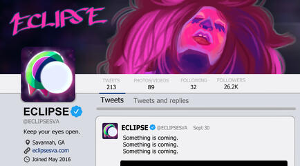 Fake Twitter profile for character exploration. Done without a template. 2020.
