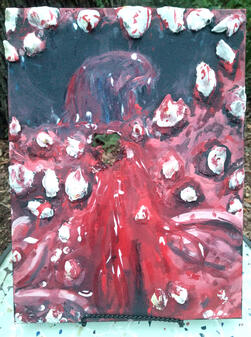 "Hyperdontia". Mixed media (clay/acrylic paints/paper mache) on canvas.