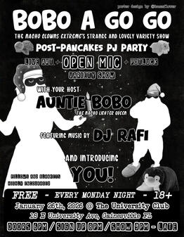 "Bobo a Go Go" (local variety show) poster. Digital composition. January 2026. "Bobo a Go Go" (local variety show) poster. Digital composition. January 2026.