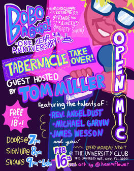 "Bobo a Go Go" (local variety show) poster. Digital illustration + composition, with hand-written text. February 2026.